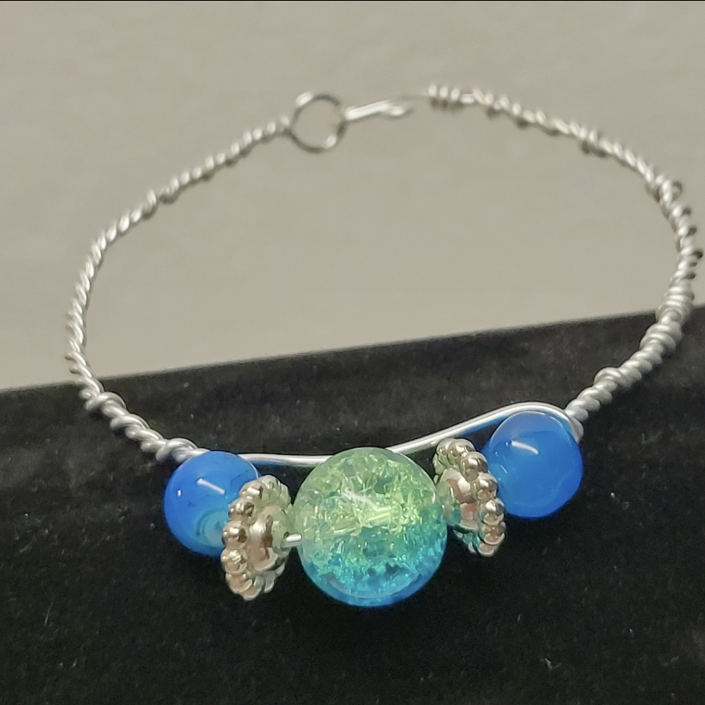 Hand Crafted Silver and Blue Bangle Bracelet